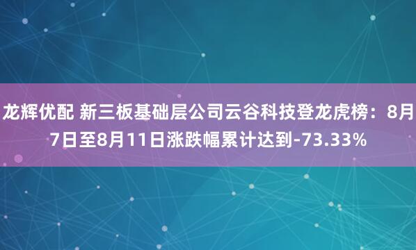 龙辉优配 新三板基础层公司云谷科技登龙虎榜：8月7日至8月11日涨跌幅累计达到-73.33%